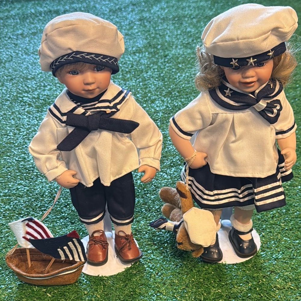 Nautical Sailor Doll Pair in Navy and White - Picture 2 of 10